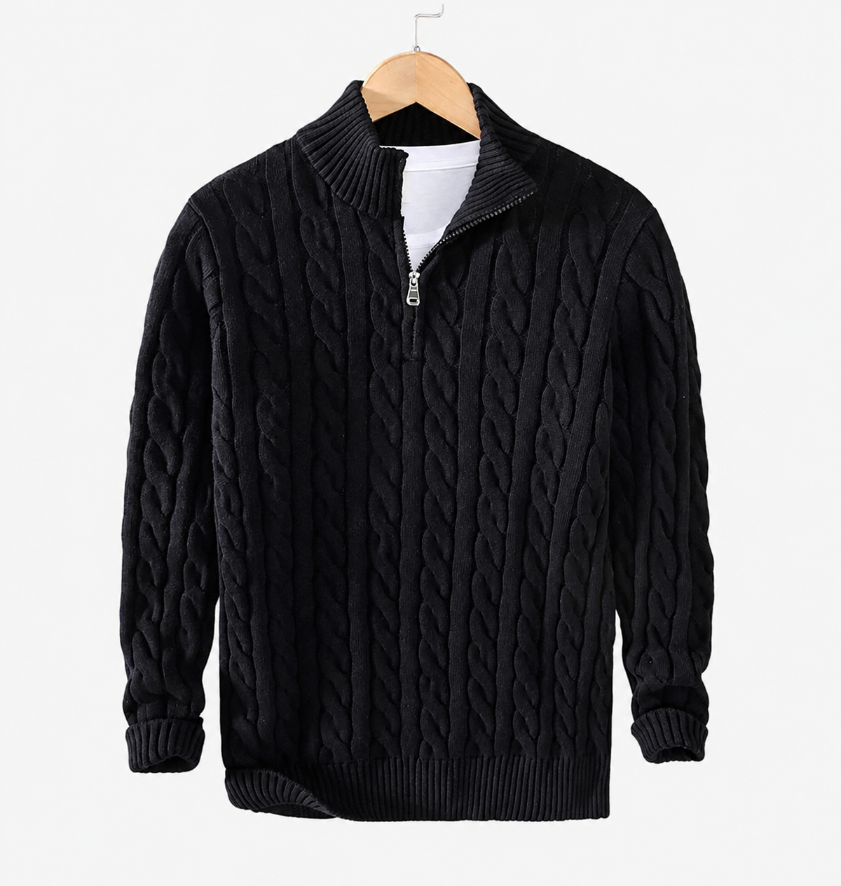 Pull Halvorsen — Col Zippé en Maille Torsadée