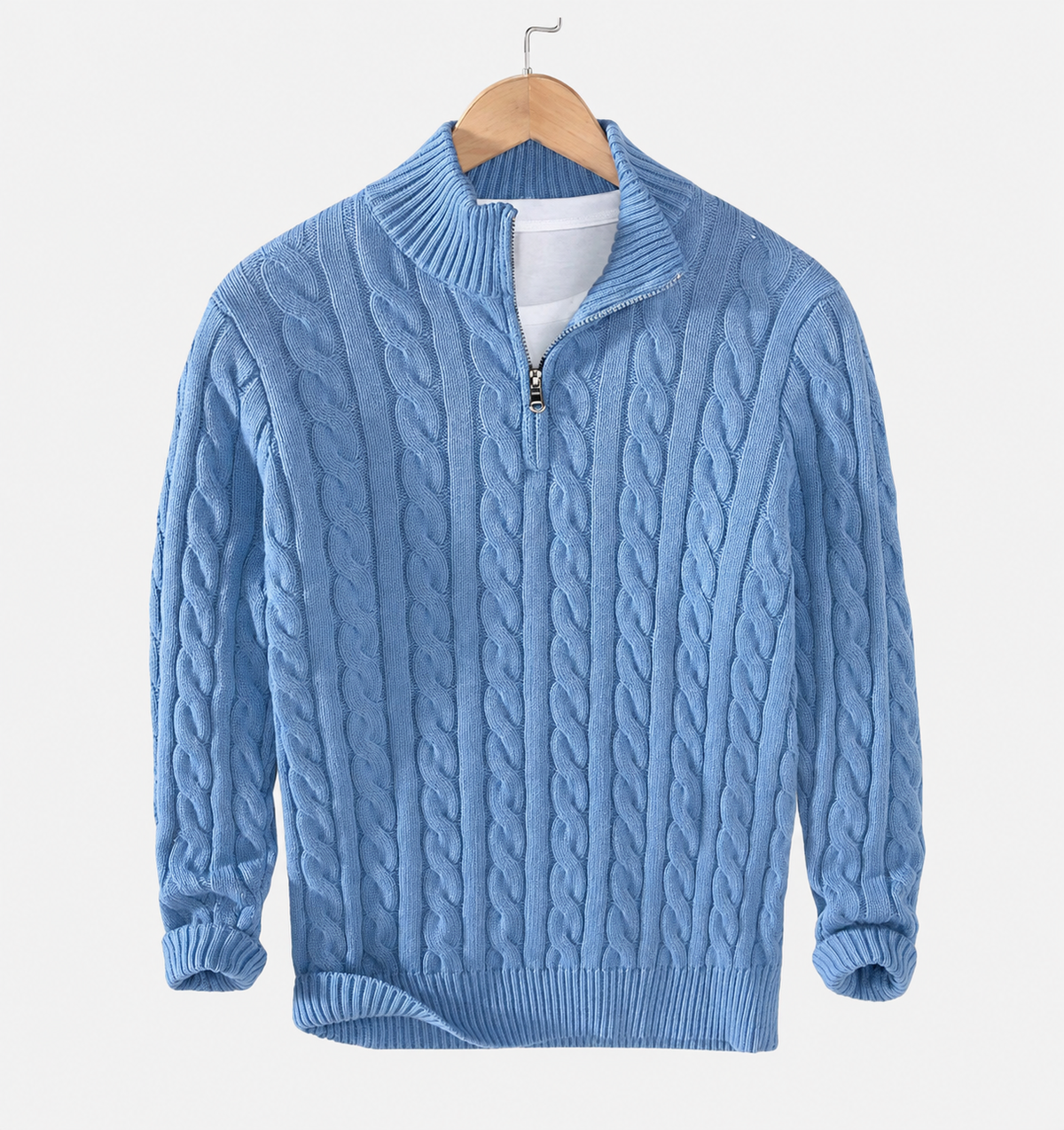 Pull Halvorsen — Col Zippé en Maille Torsadée