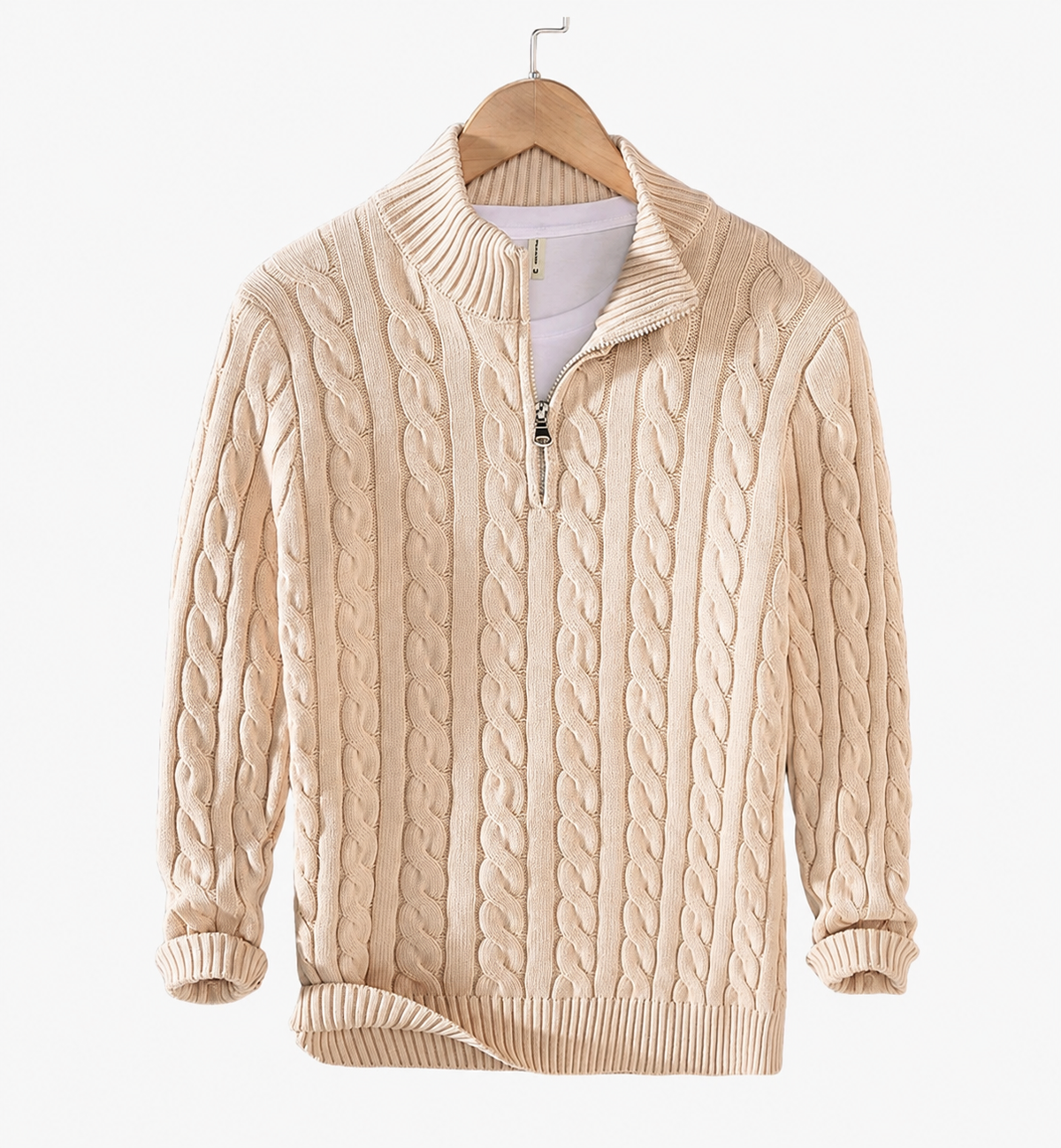 Pull Halvorsen — Col Zippé en Maille Torsadée