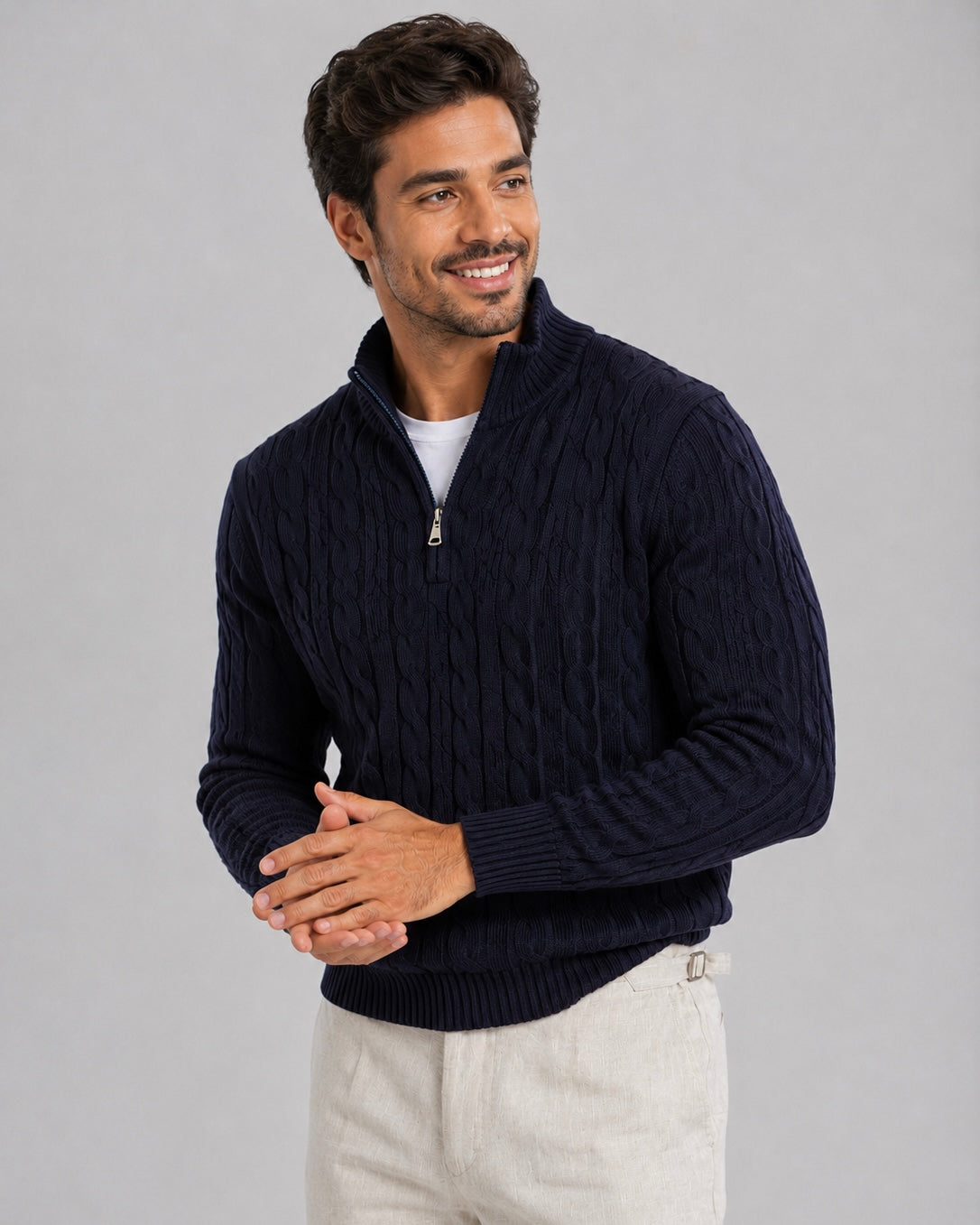 Pull Halvorsen — Col Zippé en Maille Torsadée